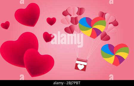 red and rainbow hearts on abstract background Stock Vector