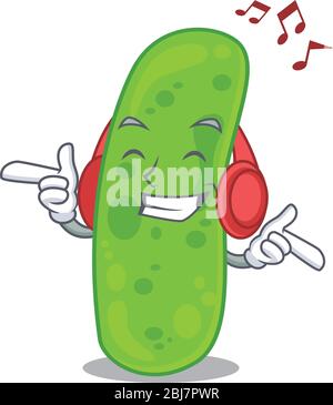 Propioni bacteia Cartoon design concept listening music Stock Vector