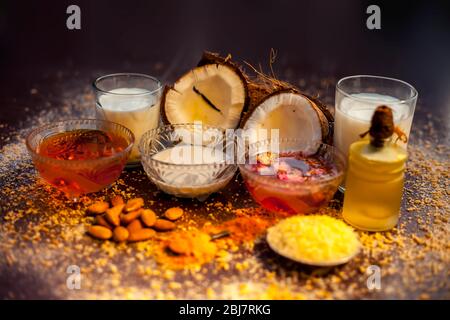 Download Complete Face Mask Of Coconut Consisting Of Coconut Milk Rose Water Yogurt Buttermilk Oatmeal Almonds Lime Juice Turmeric Rice Flour Honey Stock Photo Alamy PSD Mockup Templates