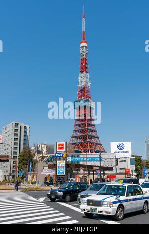 View of Tokyo Tower and taxis in Japan Stock Photo