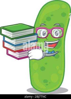 A diligent student in propioni bacteia mascot design concept with books Stock Vector