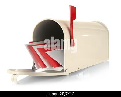 Mailbox with correspondence isolated on white Stock Photo