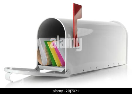 Mailbox with correspondence isolated on white Stock Photo