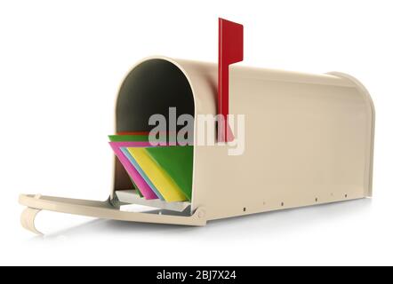 Mailbox with correspondence isolated on white Stock Photo