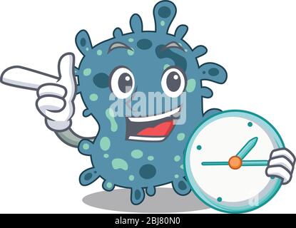 Rickettsia mascot design concept smiling with clock Stock Vector