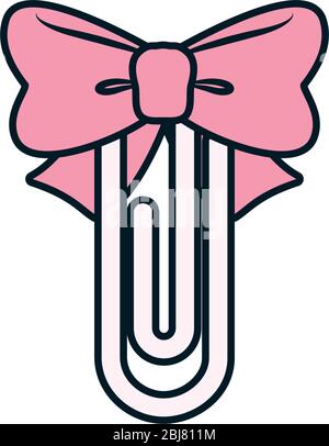 Stationary concept, paper clip with decorative bow icon over white background, line and fill style, vector illustration Stock Vector