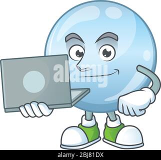 Diligent collagen droplets mascot design style working from home with laptop Stock Vector