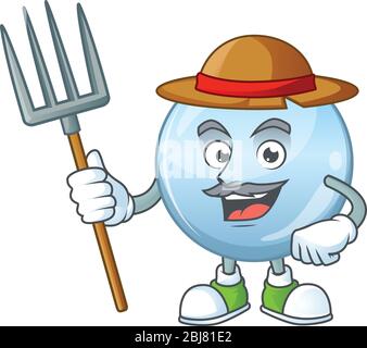 Mascot design style of Farmer collagen droplets with hat and pitchfork Stock Vector