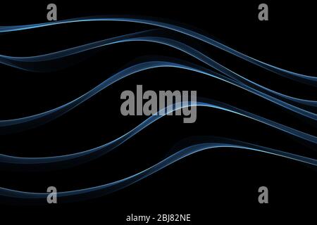 abstract Eco fresh blue smoke flame lines isolated on black background. Spring healthy illustration overlay Stock Photo