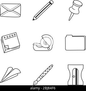 paper plane and stationary icon set over white background, line style, vector illustration Stock Vector