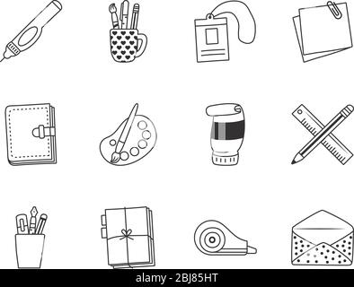 envelope and Stationary icon set over white background, line style, vector illustration Stock Vector