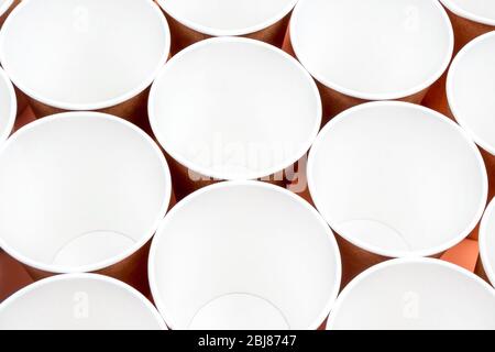 Pattern with eco cups top view. Concept of waste-free production and consumption Stock Photo
