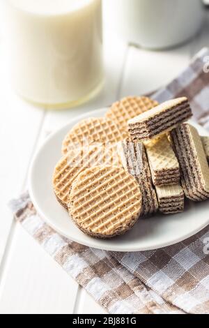 Sweet wafer biscuits on plate. Stock Photo