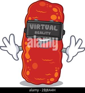 Cartoon design style of acinetobacter bacteria with modern Virtual Reality headset Stock Vector