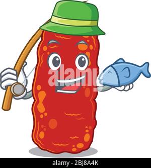 Cartoon design concept of acinetobacter bacteria while fishing Stock Vector