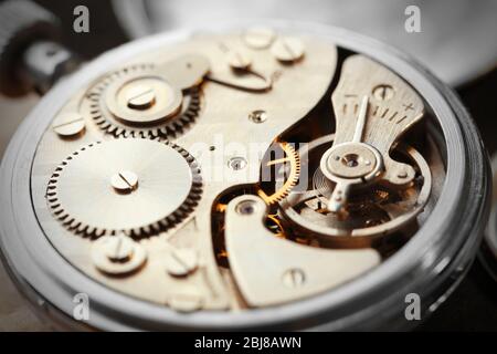 Mechanism of pocket clock closeup Stock Photo