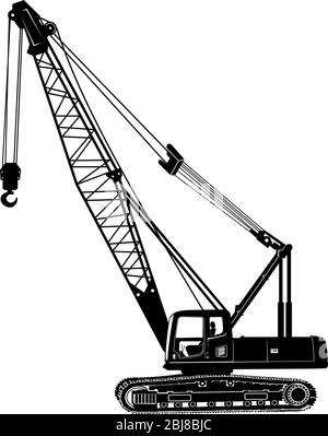 silhouette of mobile crane crawler heavy vehicles Stock Vector