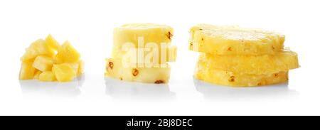 Sliced of fresh pineapple isolated on white Stock Photo