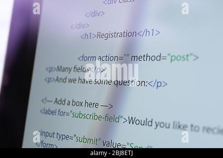 Web site codes on computer monitor. Stock Photo