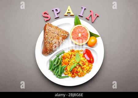 Traditional Spanish lunch on brown background Stock Photo