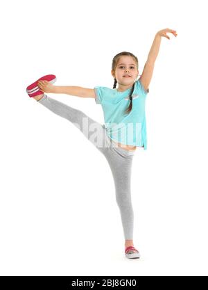 Little cute girl practicing yoga pose, isolated on white Stock Photo - Alamy