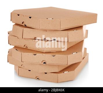 Stack of pizza boxes, isolated on white Stock Photo