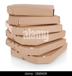 Stack of pizza boxes, isolated on white Stock Photo