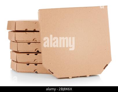 Stack of pizza boxes, isolated on white Stock Photo