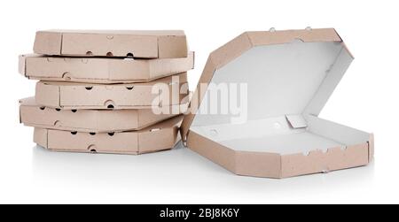 Stack of pizza boxes, isolated on white Stock Photo