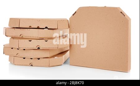 Stack of pizza boxes, isolated on white Stock Photo