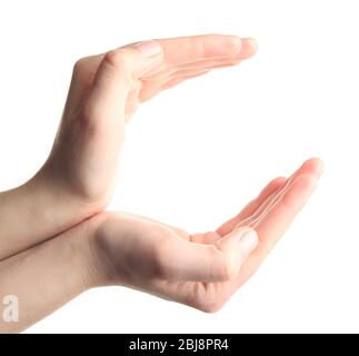 Two open female hands on white background Stock Photo