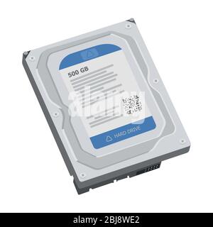 Realistic hard disc. Backup, storage, compiter memory concept. Stock vector illustration isolated on white background. Stock Vector