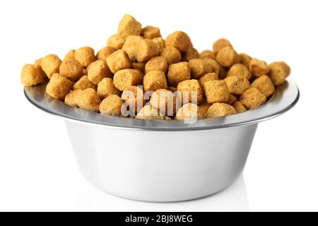 Download Dog Food In Metallic Bowl On Wooden Background Stock Photo Alamy PSD Mockup Templates
