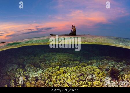 Coral Reef at Sunset, New Ireland, Papua New Guinea Stock Photo