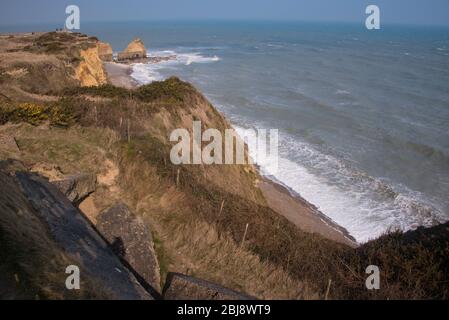 Pointe du Hoc, Normady, France a major German gun emplacement at D-Day Stock Photo