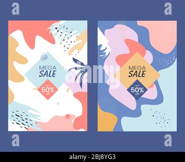 Social media posters template with retro desktop computer interface ...