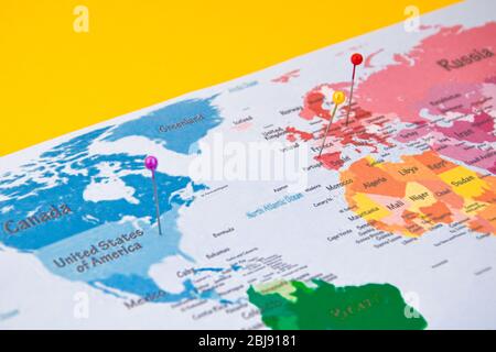 Locations Marked With Red Pin On World Map Stock Photo - Alamy