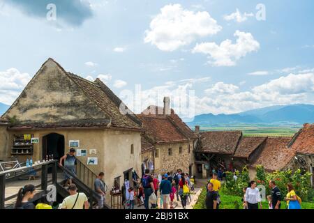 Houses from the triangular tower, Rasnov Citadel, Brasov, Romania Stock Photo