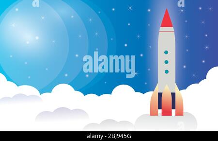 Concept rocket launch. Space travel to the moon. Project start up and development process. Stock Vector