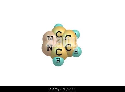 Pyridazine is a heterocyclic organic compound with the molecular formula (CH)4N2. It contains a six-membered ring with two adjacent nitrogen atoms. Stock Photo