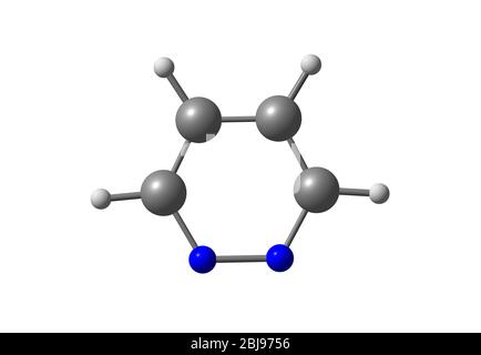 Pyridazine is a heterocyclic organic compound with the molecular formula (CH)4N2. It contains a six-membered ring with two adjacent nitrogen atoms. Stock Photo