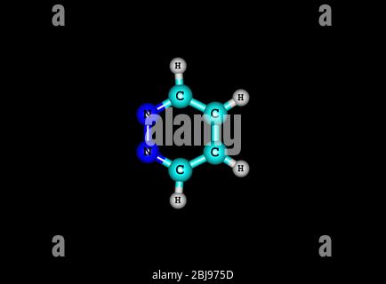 Pyridazine is a heterocyclic organic compound with the molecular formula (CH)4N2. It contains a six-membered ring with two adjacent nitrogen atoms. Stock Photo