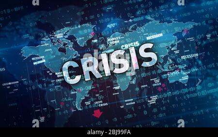 Financial crisis, global recession, stoks markets down and economy crash 3d illustration. Abstract concept digital background of finance and business. Stock Photo