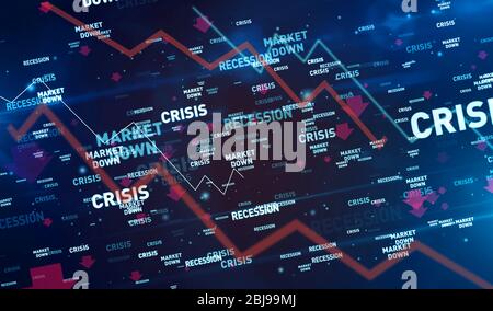 Financial crisis, global recession, stoks markets down and economy crash 3d illustration. Abstract concept digital background of finance and business. Stock Photo