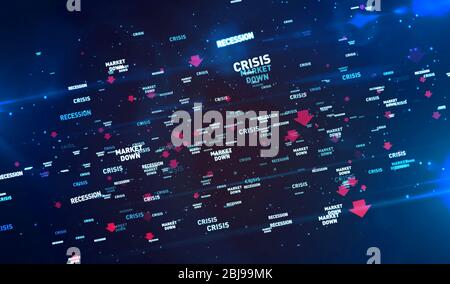 Financial crisis, global recession, stoks markets down and economy crash 3d illustration. Abstract concept digital background of finance and business. Stock Photo