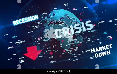 Financial crisis, global recession, stoks markets down and economy crash 3d illustration. Abstract concept digital background of finance and business. Stock Photo