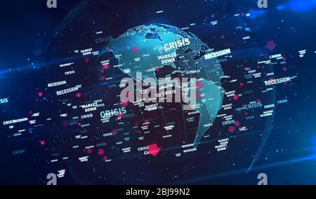 Financial crisis, global recession, stoks markets down and economy crash 3d illustration. Abstract concept digital background of finance and business. Stock Photo