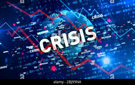 Financial crisis, global recession, stoks markets down and economy crash 3d illustration. Abstract concept digital background of finance and business. Stock Photo