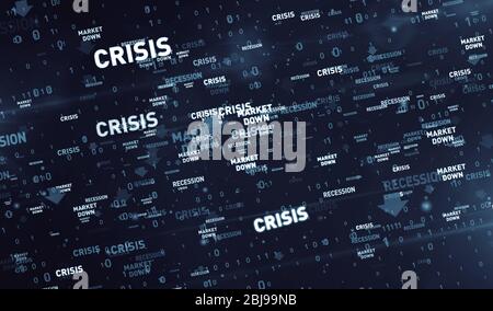 Financial crisis, global recession, stoks markets down and economy crash 3d illustration. Abstract concept digital background of finance and business. Stock Photo