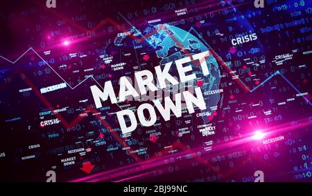 Financial crisis, global recession, stoks markets down and economy crash 3d illustration. Abstract concept digital background of finance and business. Stock Photo